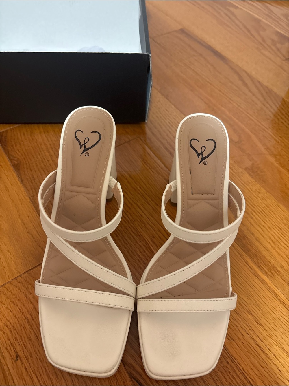 Windsor Cream Strappy Square-Toe Slide Heels